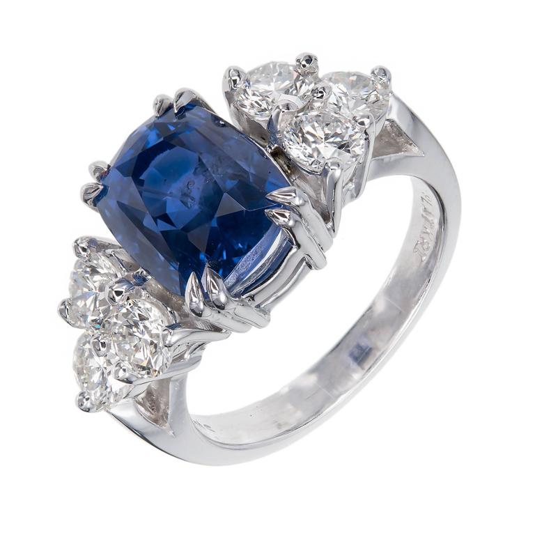Peter Suchy Natural Sapphire Diamond Platinum Engagement Ring For Sale ...