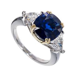Royal Blue Cushion Sapphire Diamond Gold Platinum Engagement Ring 5