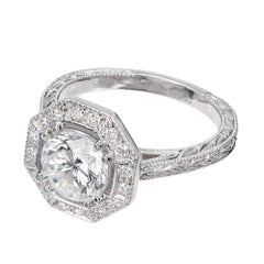 Peter Suchy GIA 1.53 Carat Diamond Halo Octagonal Platinum Engagement Ring
