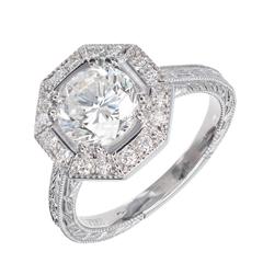 Peter Suchy Octagonal Diamond Halo Platinum Engagement Ring 9