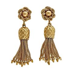 1950s Gold Rope Tassel Dangle Earrings 