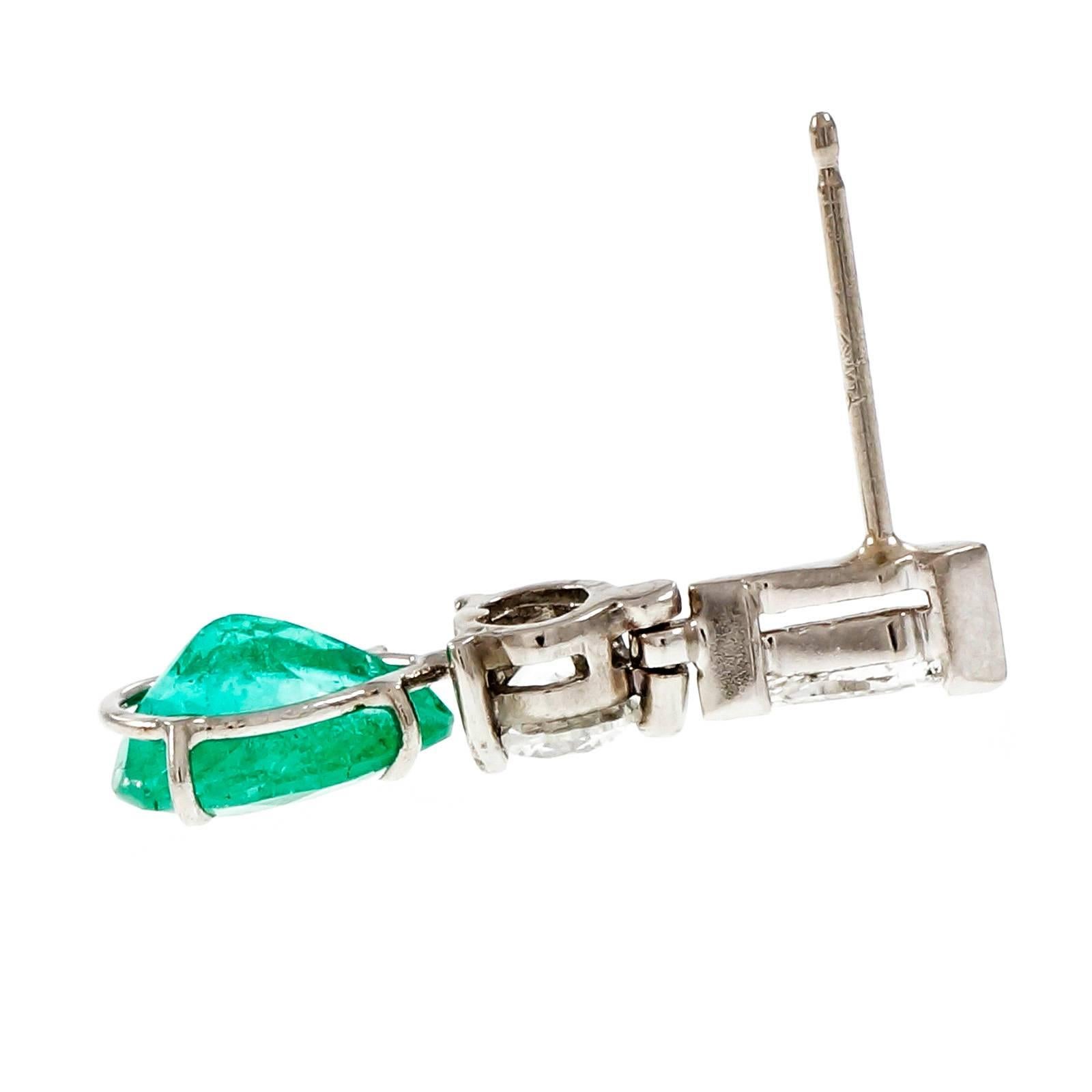 Gia Certified 3.47 Carat Pear Emerald Diamond Platinum Dangle Earrings In Good Condition For Sale In Stamford, CT