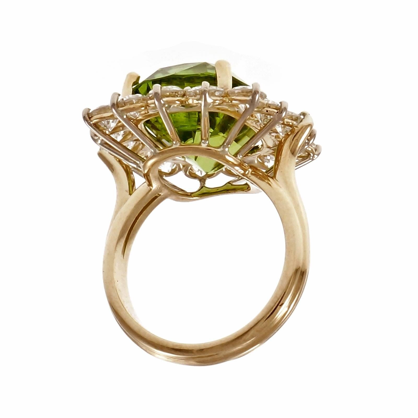 Women's Peter Suchy 14.83 Carat GIA Cert Peridot Diamond Halo Gold Cocktail Ring For Sale