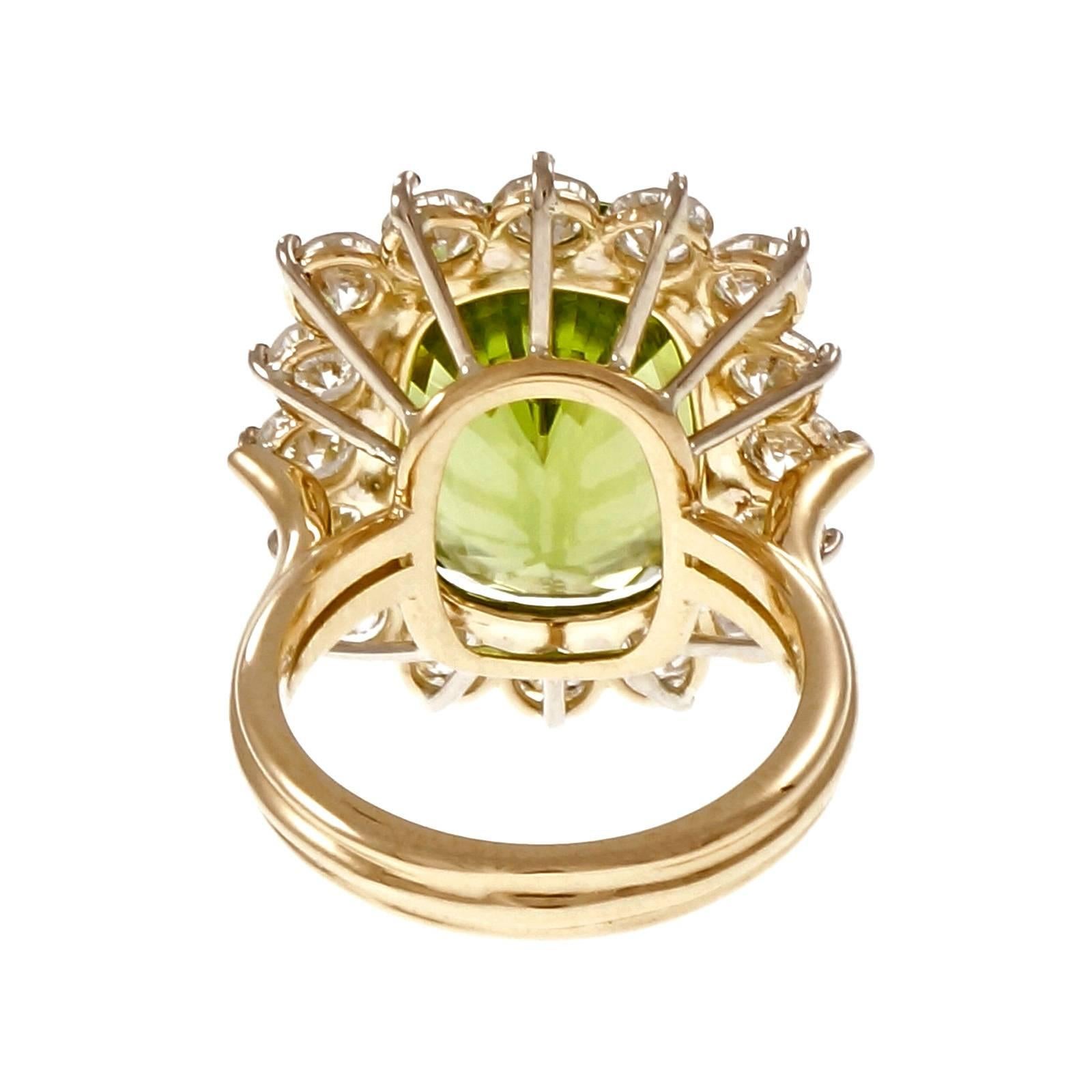 Peter Suchy 14.83 Carat GIA Cert Peridot Diamond Halo Gold Cocktail Ring In Good Condition For Sale In Stamford, CT