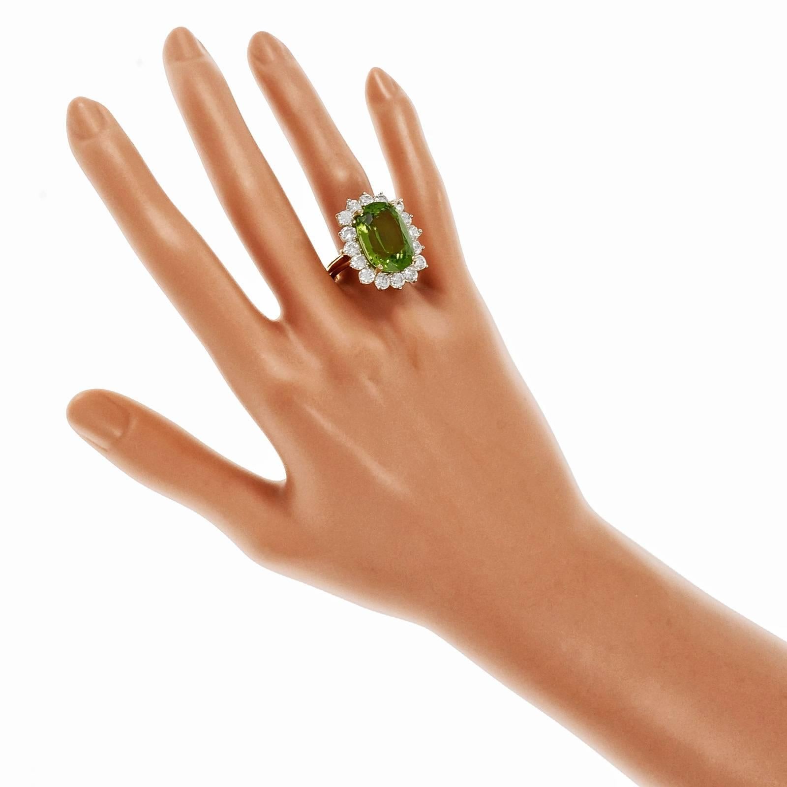Peter Suchy 14.83 Carat GIA Cert Peridot Diamond Halo Gold Cocktail Ring For Sale 1