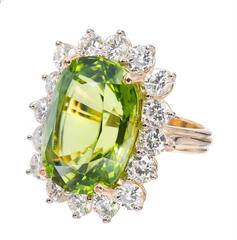 Peter Suchy 14.83 Carat GIA Cert Peridot Diamond Halo Gold Cocktail Ring