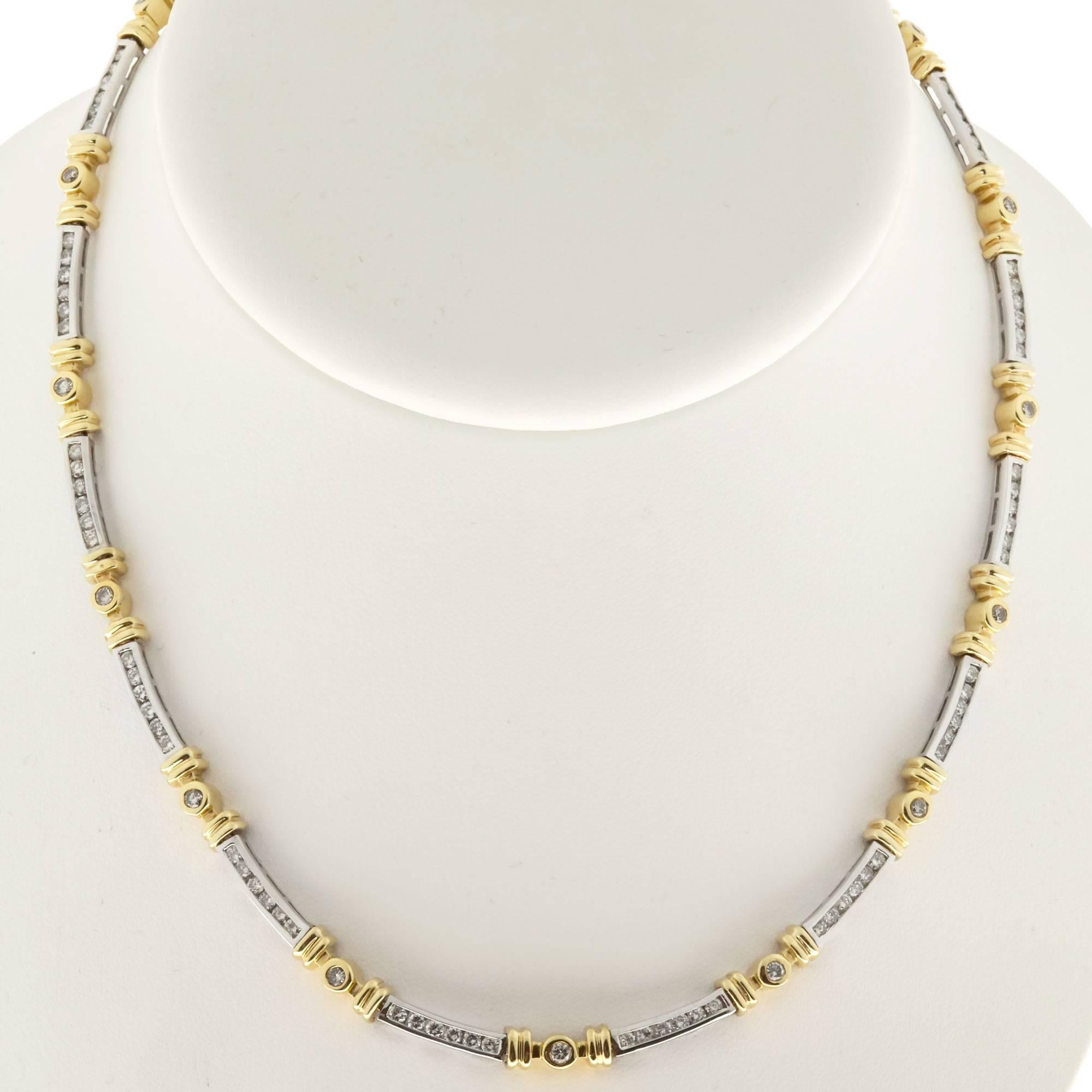 Diamond Channel and Bezel Set Two Color Gold Necklace 1