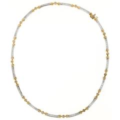 Diamond Channel and Bezel Set Two Color Gold Necklace