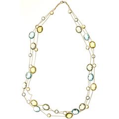 Lemon Quartz Blue Topaz Green Amethyst Three Strand Necklace 6