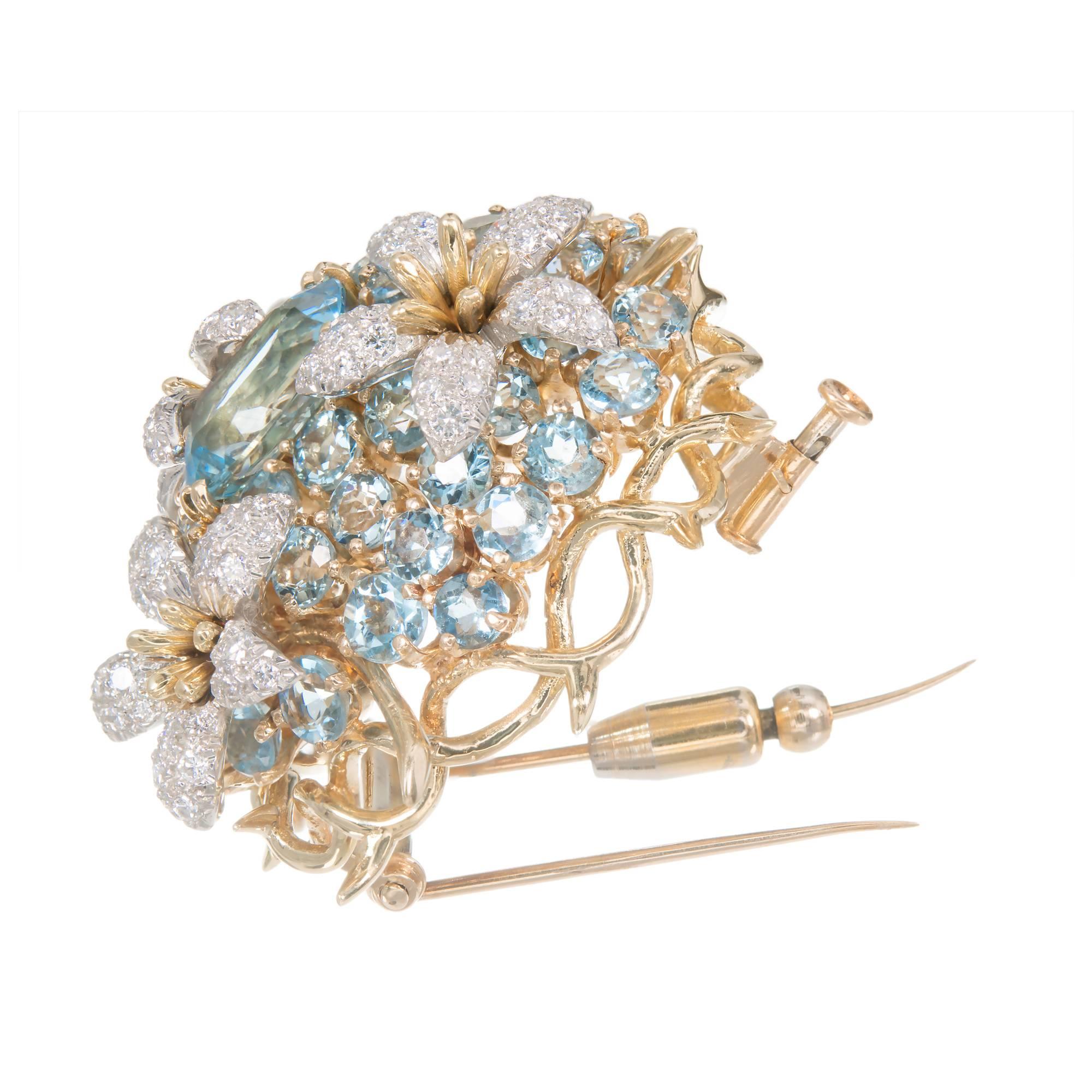 Tiffany & Co. Schlumberger Aquamarine Diamond Gold Floral 