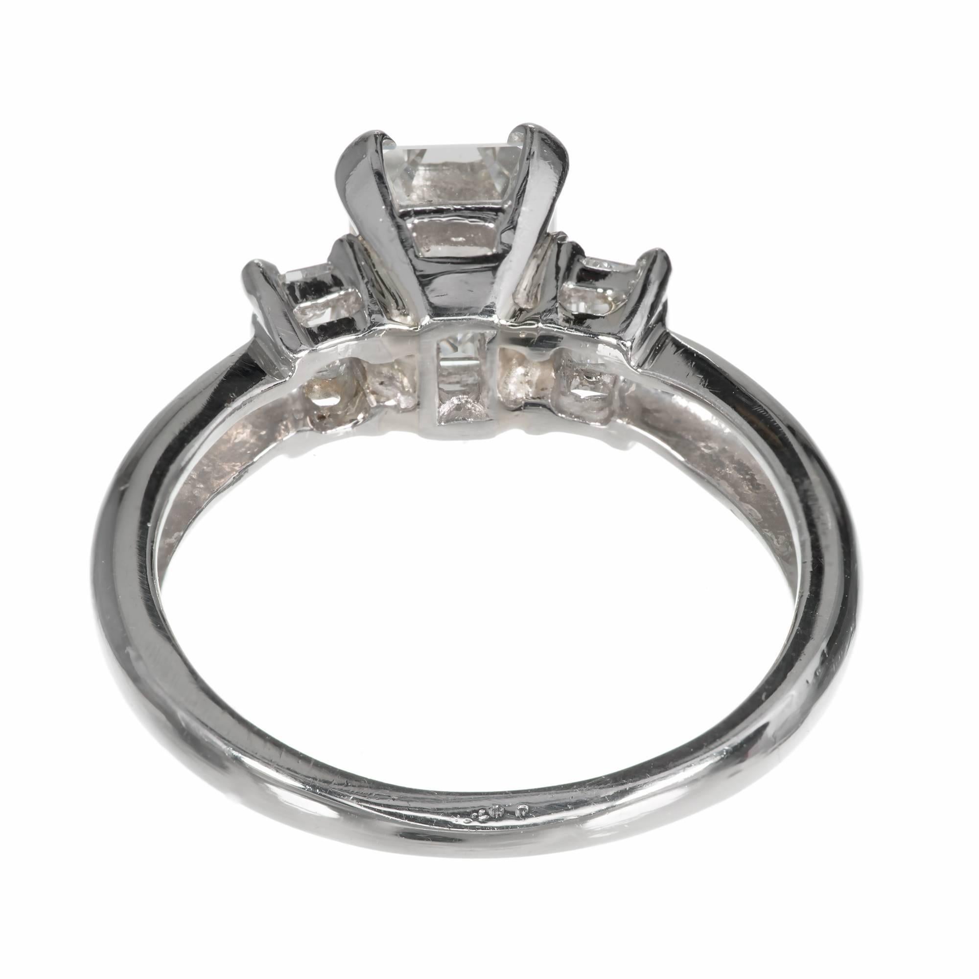 Women's Three Stone Emerald Cut Diamond Platinum Engagement Ring 