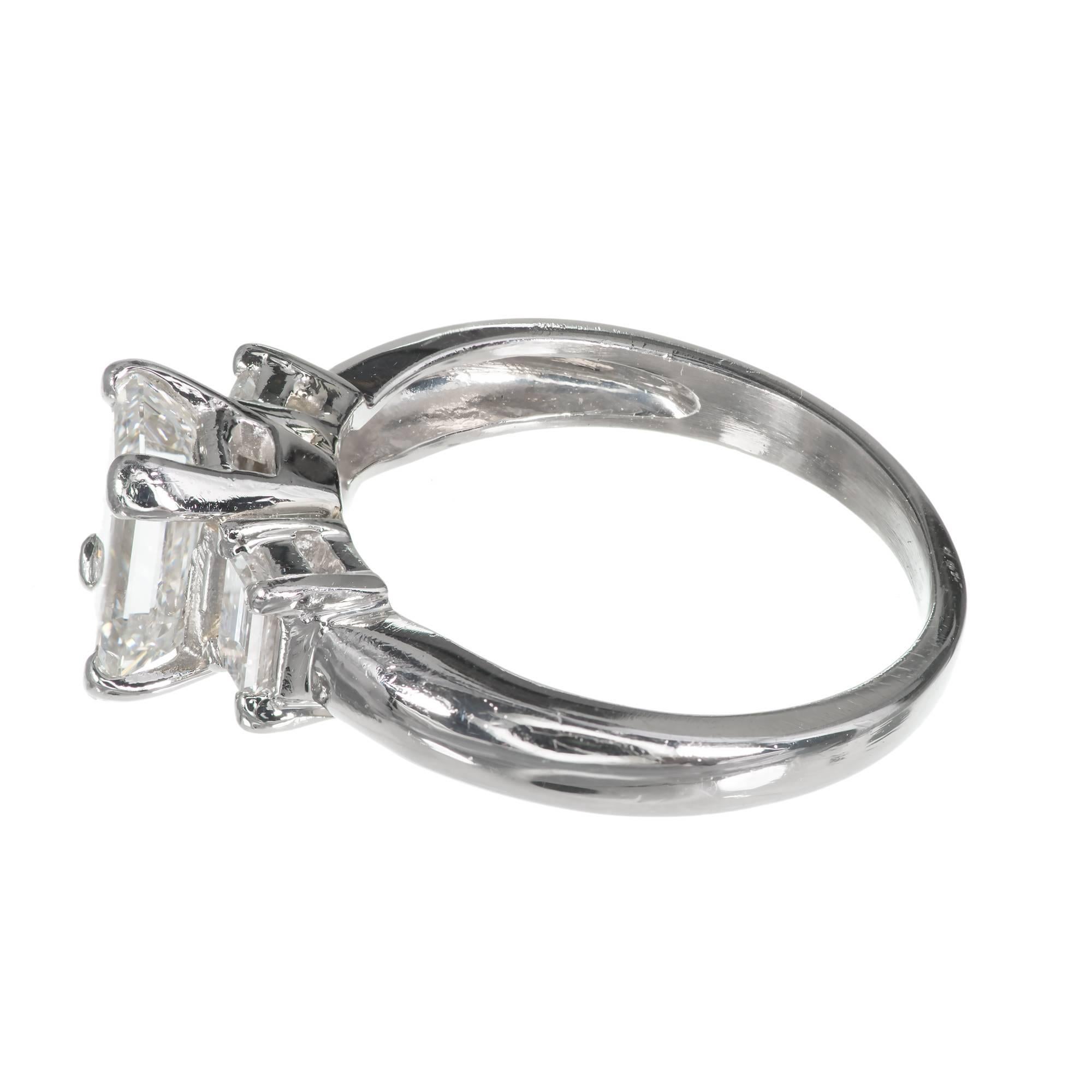 Three Stone Emerald Cut Diamond Platinum Engagement Ring  1