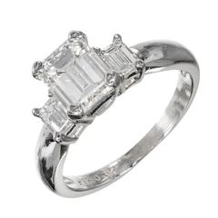 Three Stone Emerald Cut Diamond Platinum Engagement Ring 