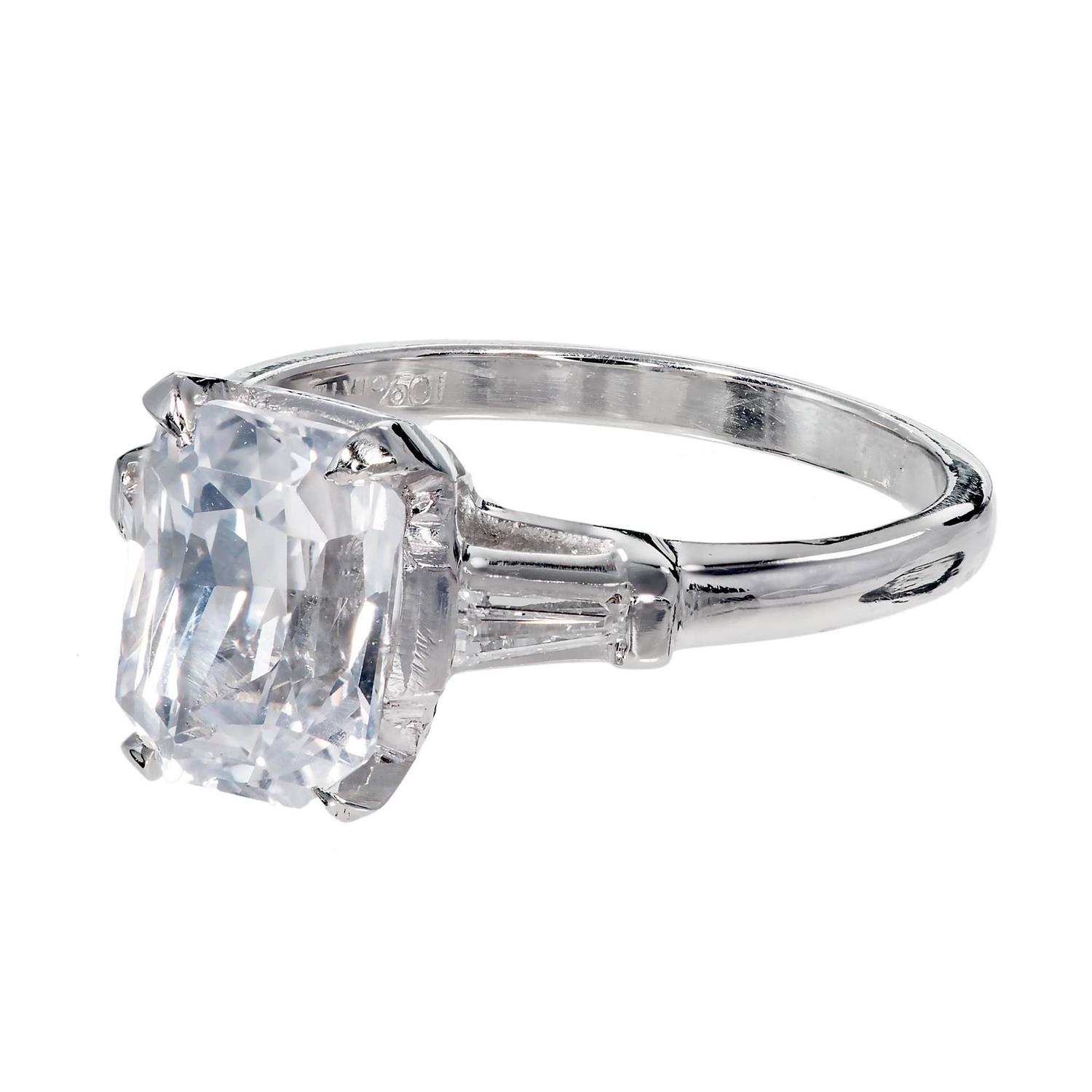 Natural White Sapphire Diamond Platinum Engagement Ring For Sale at 1stdibs