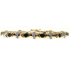 Sapphire Diamond Gold Hinged Link Bracelet