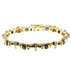 Sapphire Diamond Gold Hinged Link Bracelet