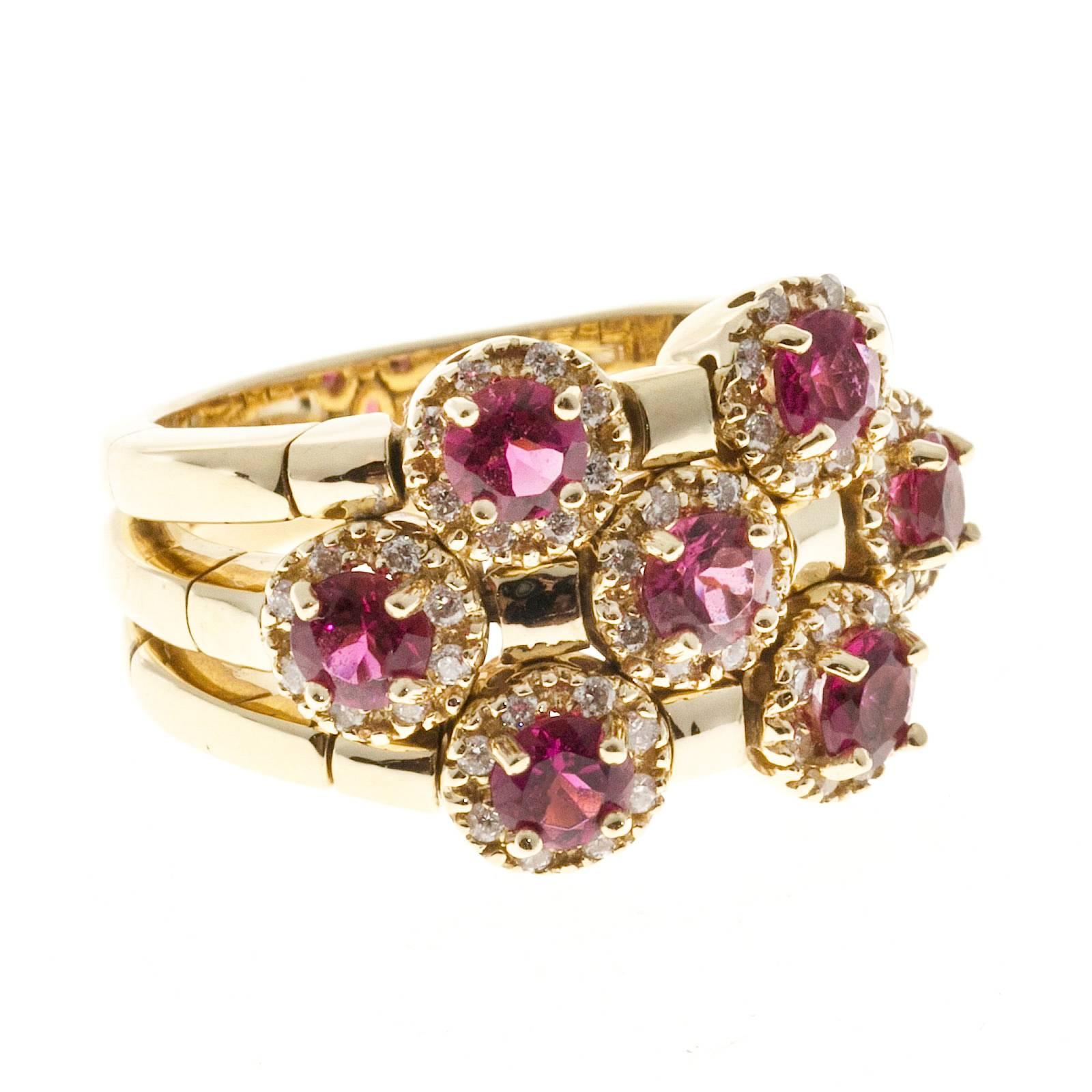 Sonia B Red Rubellite Diamond Gold Flex Ring