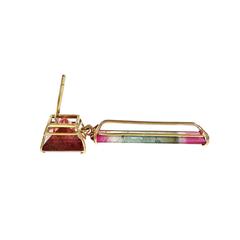 Peter Suchy Tourmaline Watermelon Gold Dangle Earrings