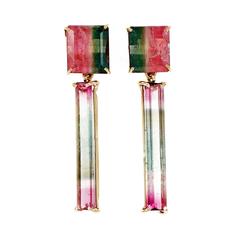 Peter Suchy Tourmaline Watermelon Gold Dangle Earrings 