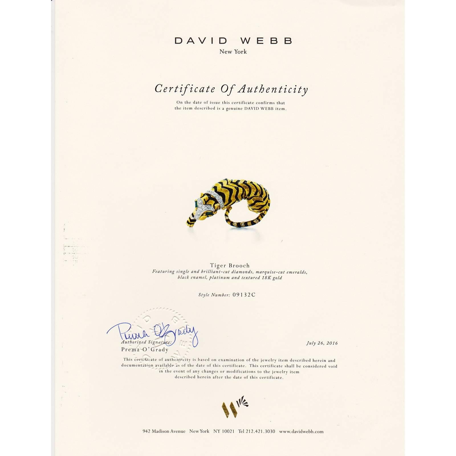 David Webb Emerald Diamond Gold Platinum Tiger Pin Brooch 4