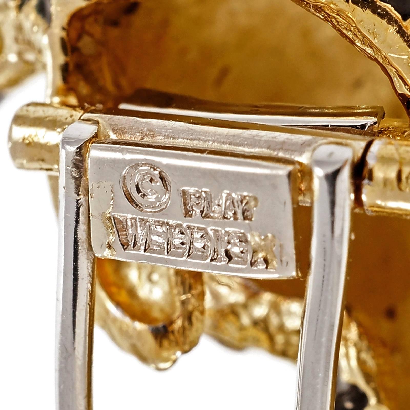 David Webb Emerald Diamond Gold Platinum Tiger Pin Brooch 3