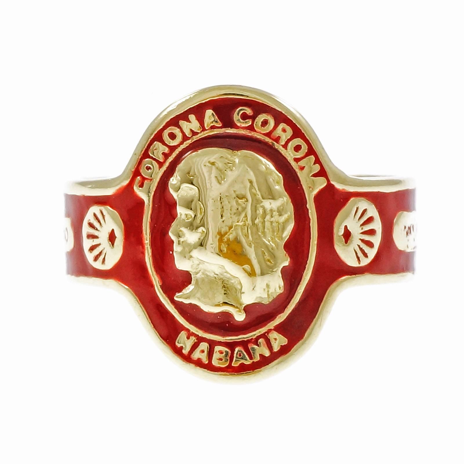 Cartier Corona Corona Habana Red Enamel Gold Cigar Band Ring