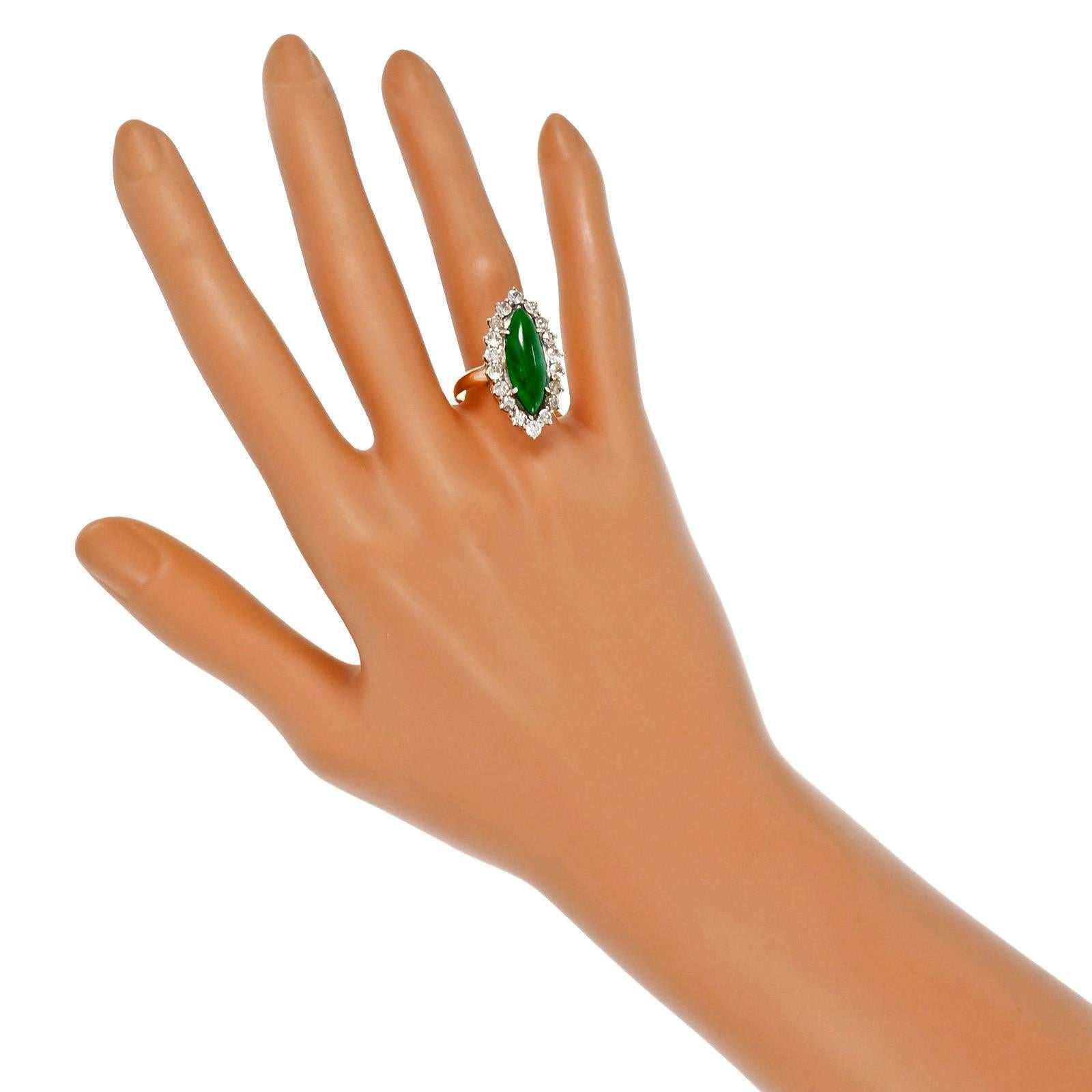 Natural Marquise Jadeite Jade Diamond Gold Ring  1