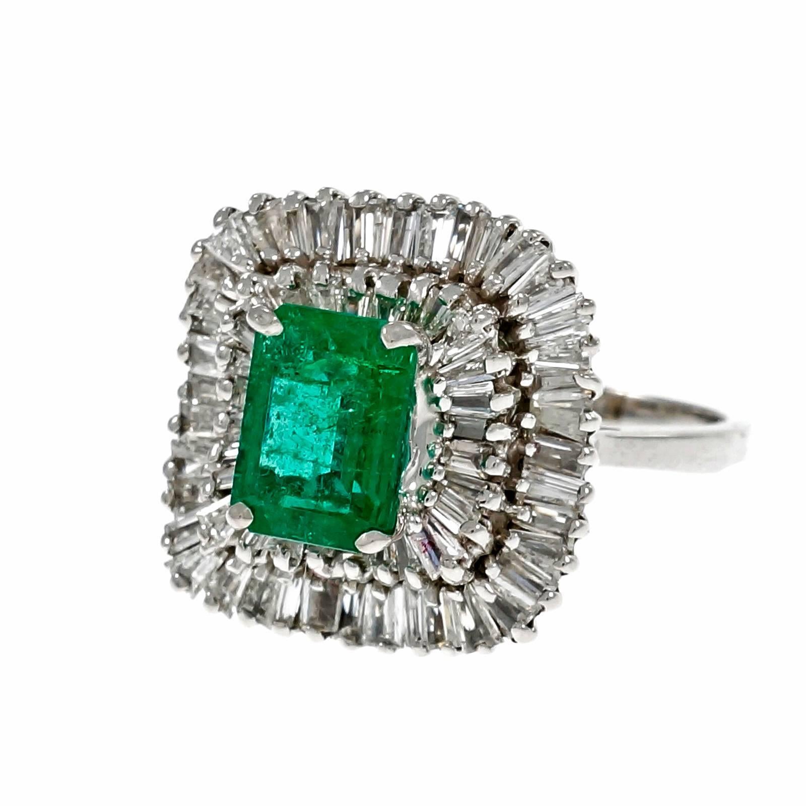 Women's 2.31 Carat GIA Cert Emerald Diamond Gold Ballerina Ring