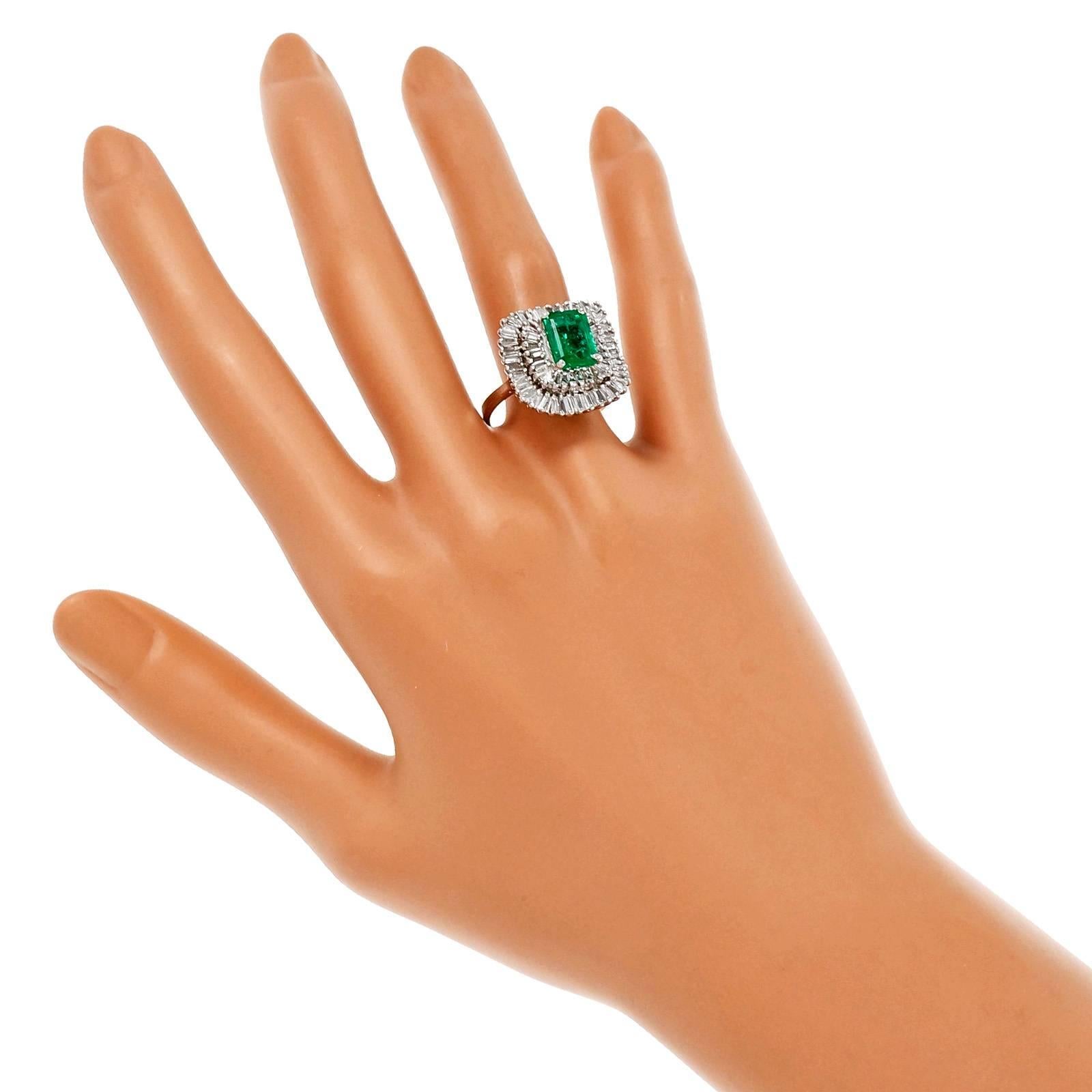 2.31 Carat GIA Cert Emerald Diamond Gold Ballerina Ring 1