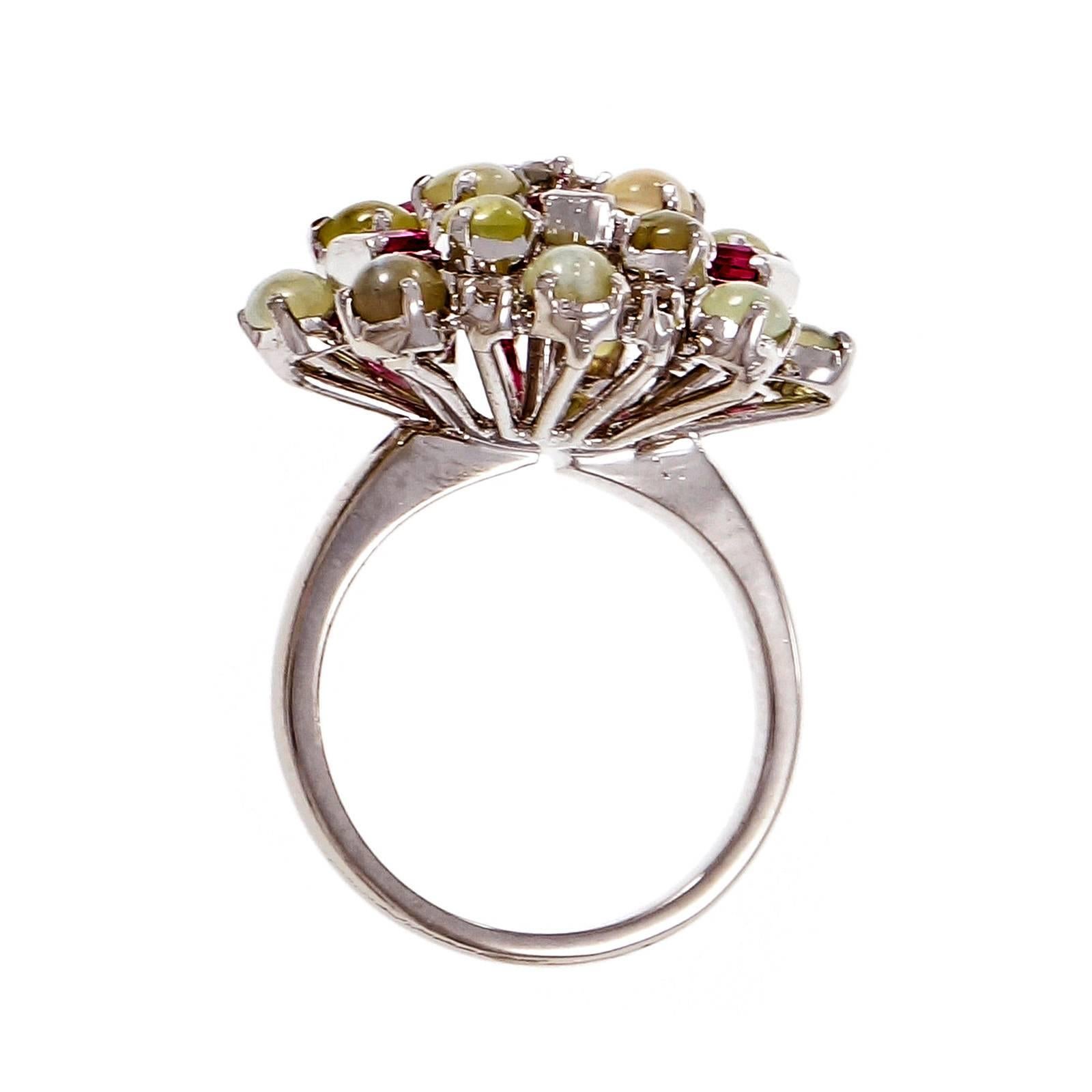 Chrysoberyl Spinel Cat's Eye Diamond Gold Cluster Ring In Good Condition In Stamford, CT