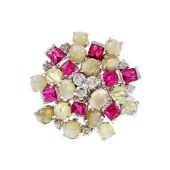 Chrysoberyl Spinel Cat
s Eye Diamond Gold Cluster Ring Vintage Chrysoberyl Spinel Cat
s Eye Diamond Gold Cluster Ring