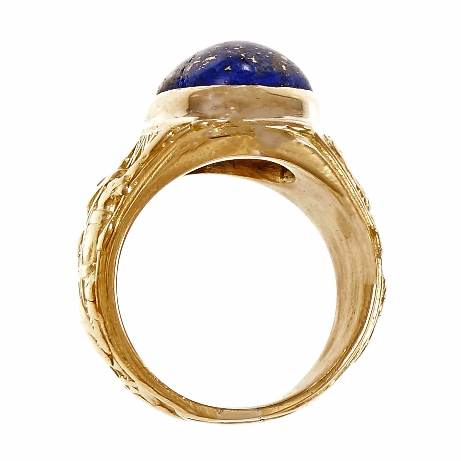 Natural GIA Cert Lapis Gold Egyptian Revival Ring In Good Condition In Stamford, CT