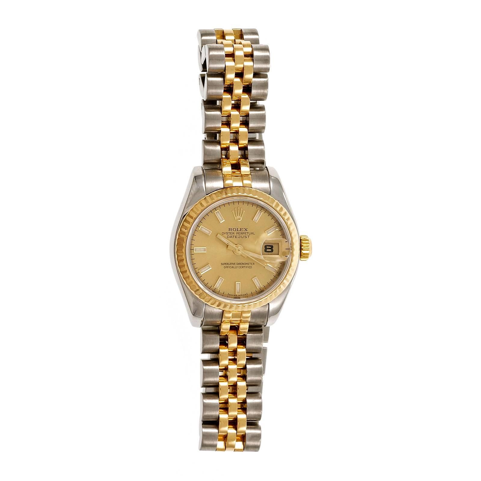 Rolex Damen Gold Stahl Datejust Armbanduhr Ref 179173  im Zustand „Gut“ in Stamford, CT