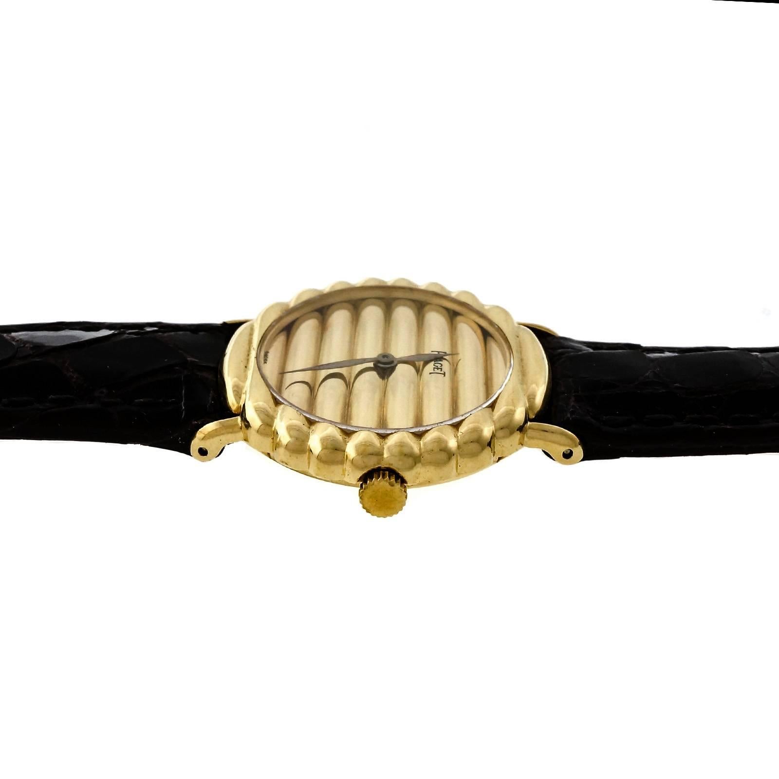 Piaget Ladies Yellow Gold Ribbed Wristwatch  In Good Condition For Sale In Stamford, CT