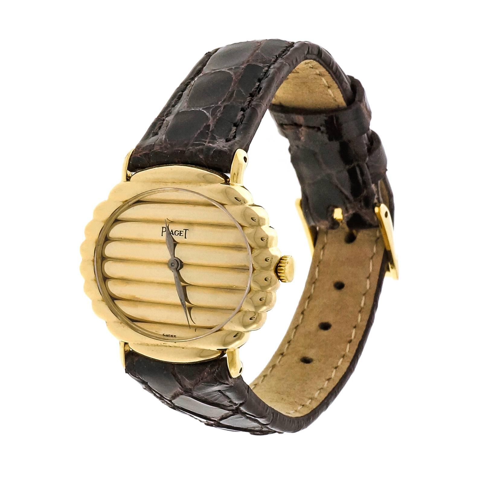 Women's Piaget Ladies Yellow Gold Ribbed Wristwatch  For Sale