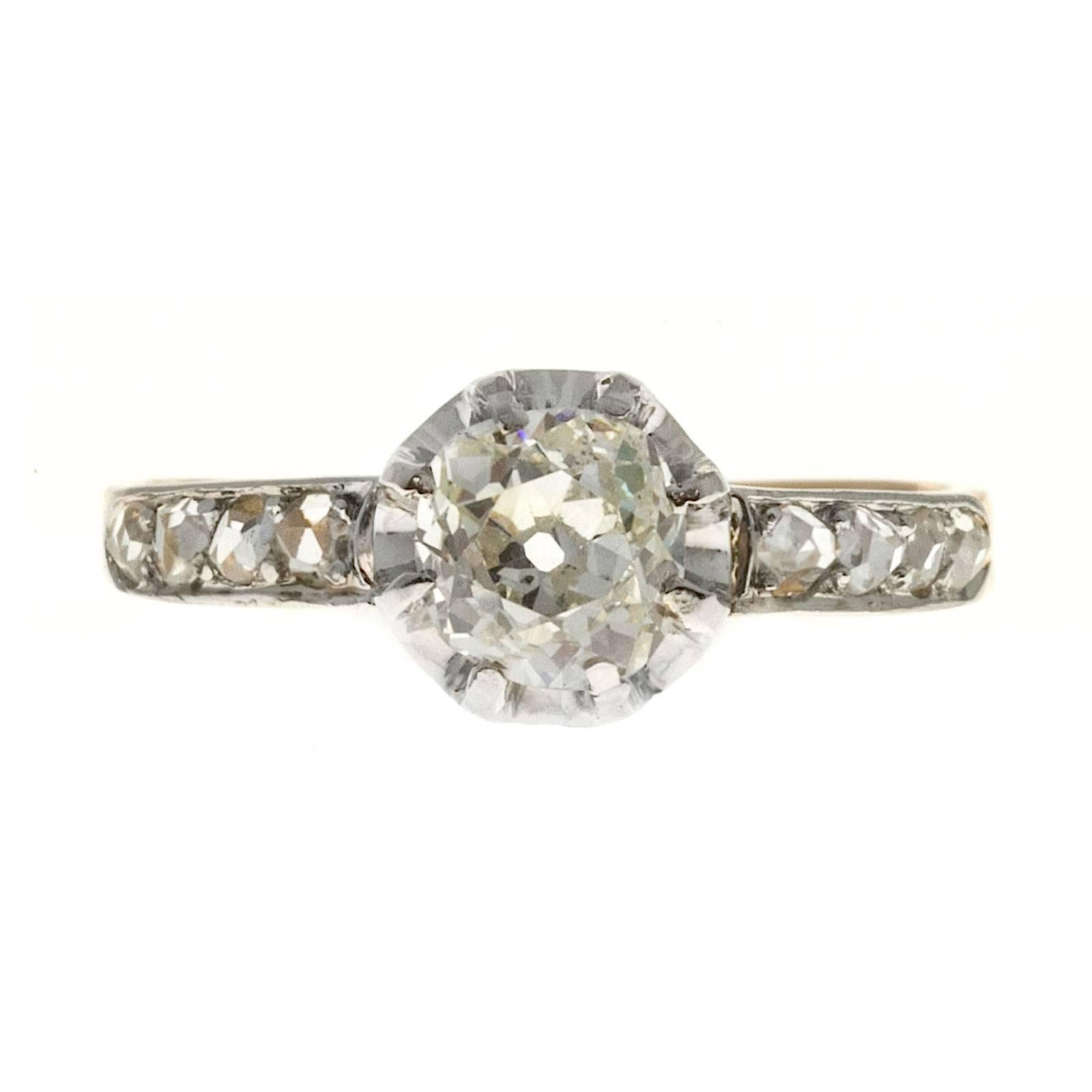 Victorian Cushion Cut Diamond Gold Platinum Engagement Ring  In Good Condition In Stamford, CT
