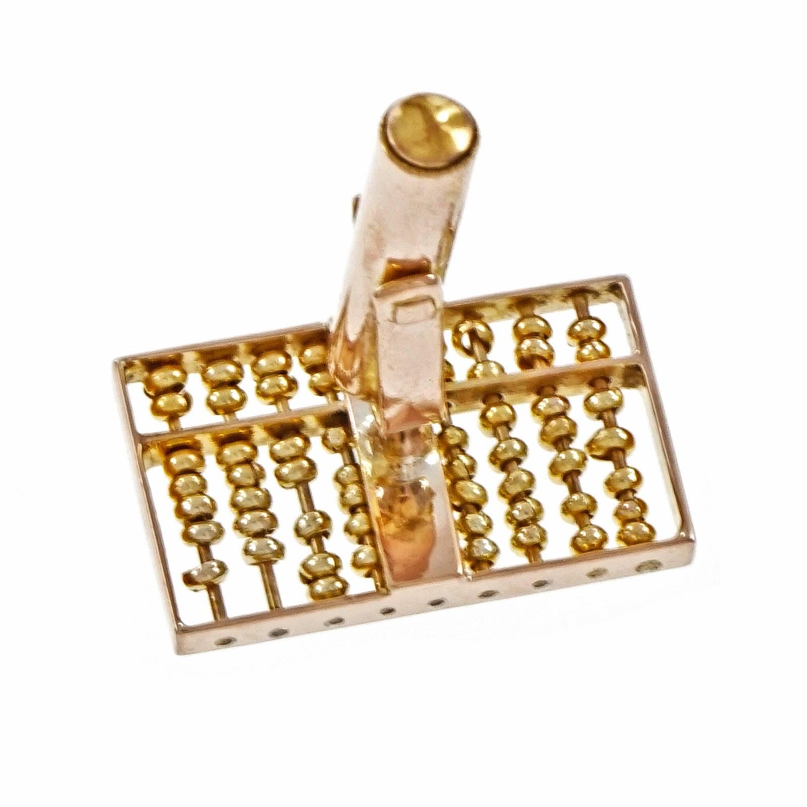 Abacus 3 Dimensional Movable Gold Cufflinks In Good Condition In Stamford, CT