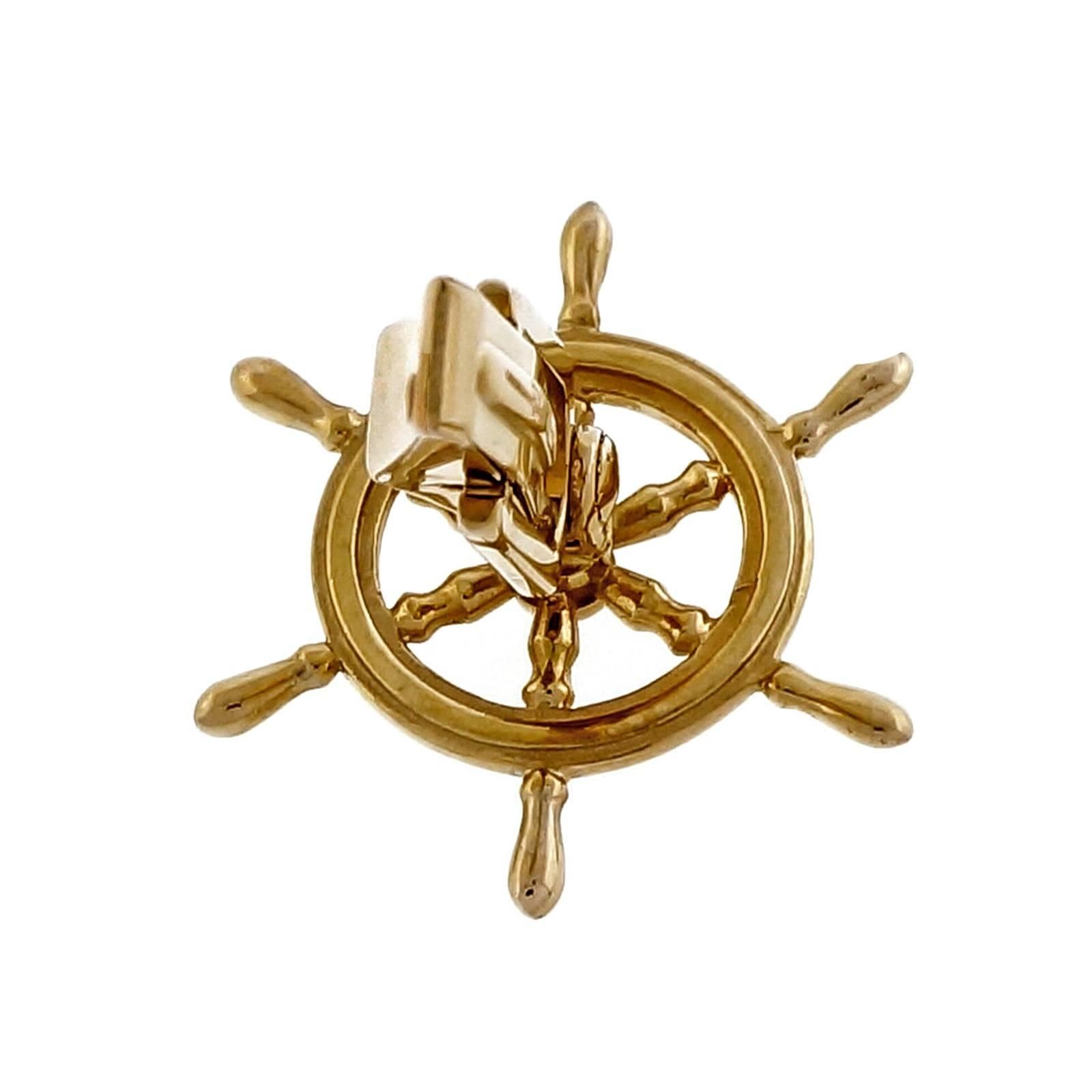 Men's  1960s B.A. Ballou Ship's Wheel Gold Cufflinks