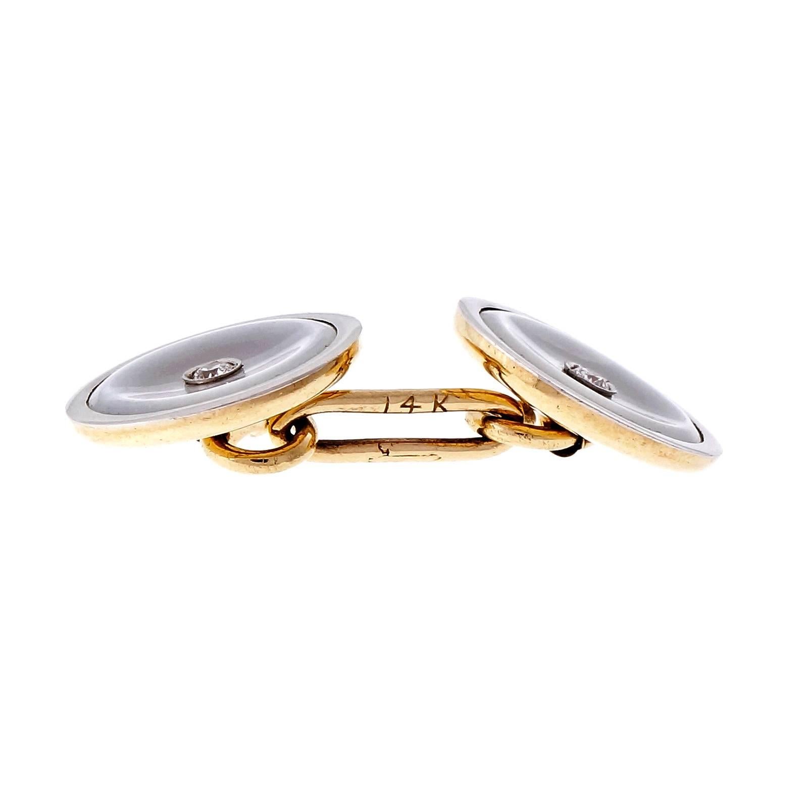 Manschettenknöpfe aus Perlmutt und Diamant in Gold und Platin Herren im Angebot