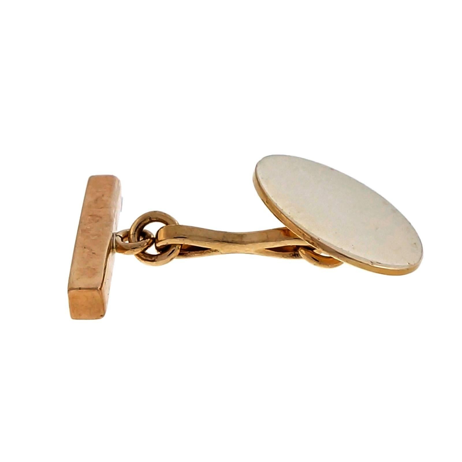 Tiffany & Co. Oval Chain Bar Gold Cufflinks In Good Condition In Stamford, CT