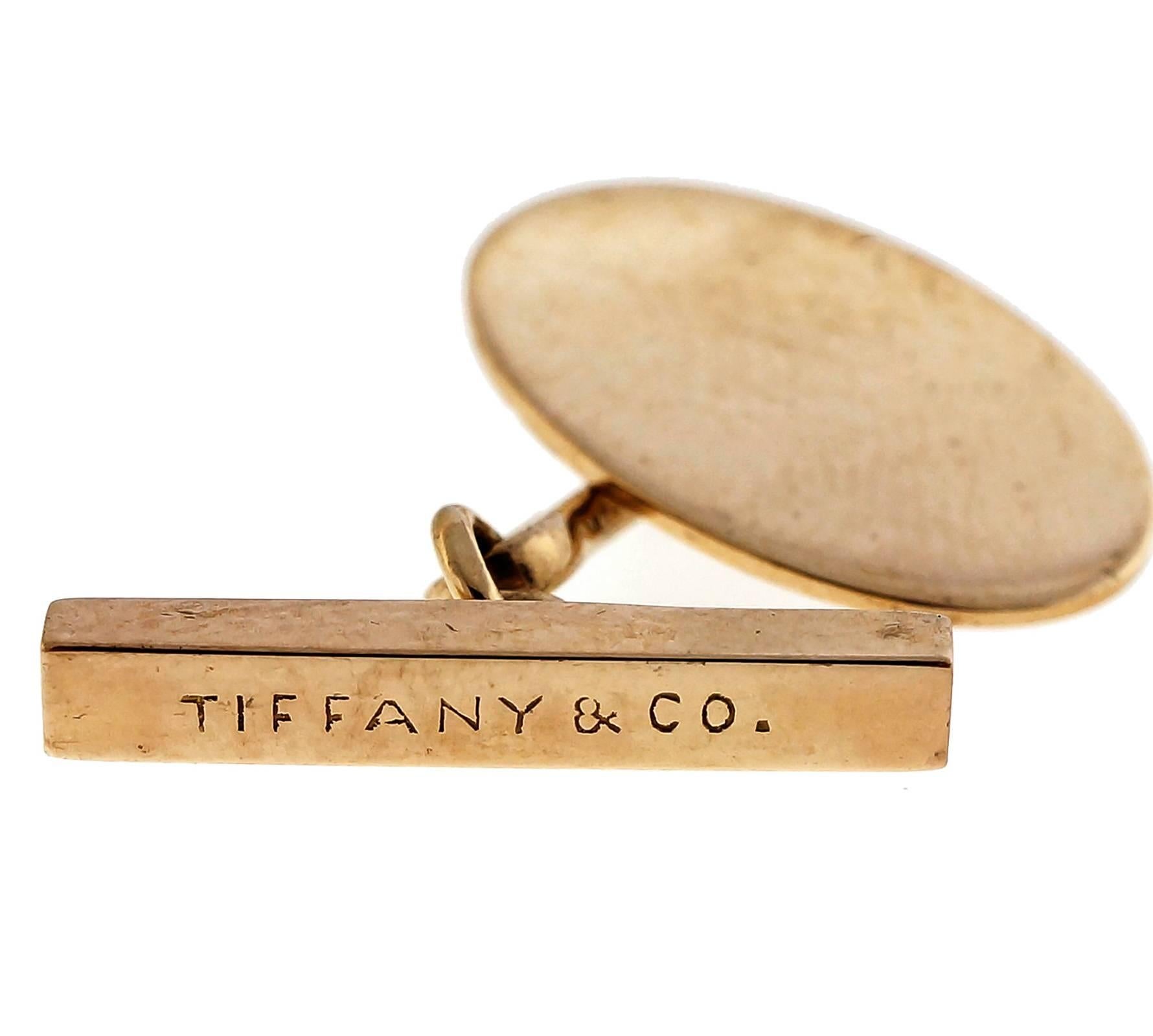 Men's Tiffany & Co. Oval Chain Bar Gold Cufflinks