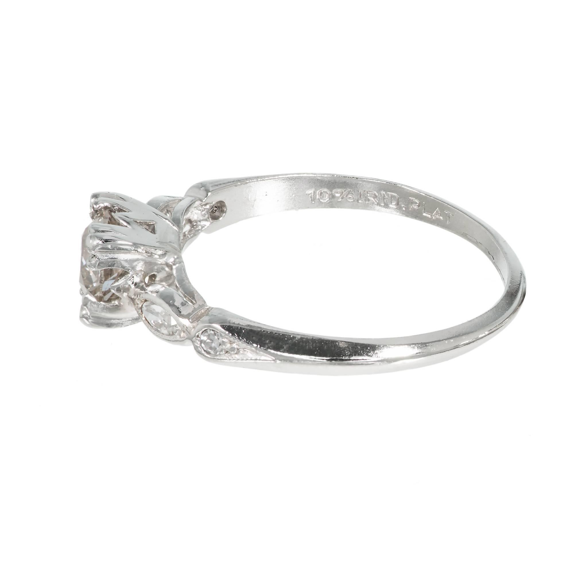 Old European Cut Art Deco Diamond Platinum Engagement Ring For Sale