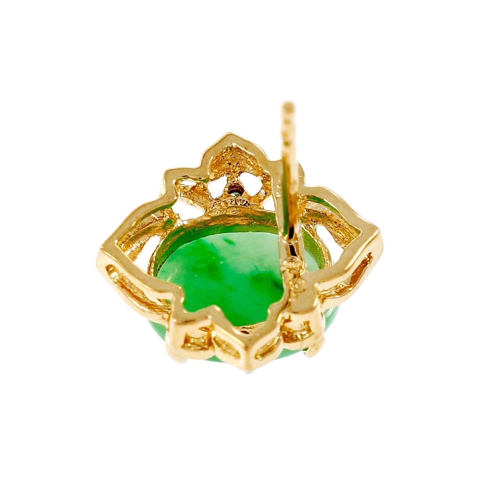 Oval Cut GIA Certified Jadeite Jade Diamond Gold Earrings For Sale