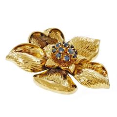 Tiffany & Co. Sapphire Gold Flower Pin Brooch