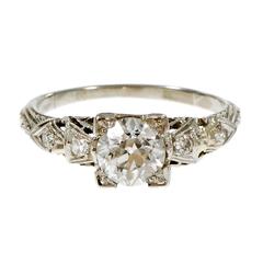 Art Deco Old European Diamond Filigree Platinum Engagement Ring 2