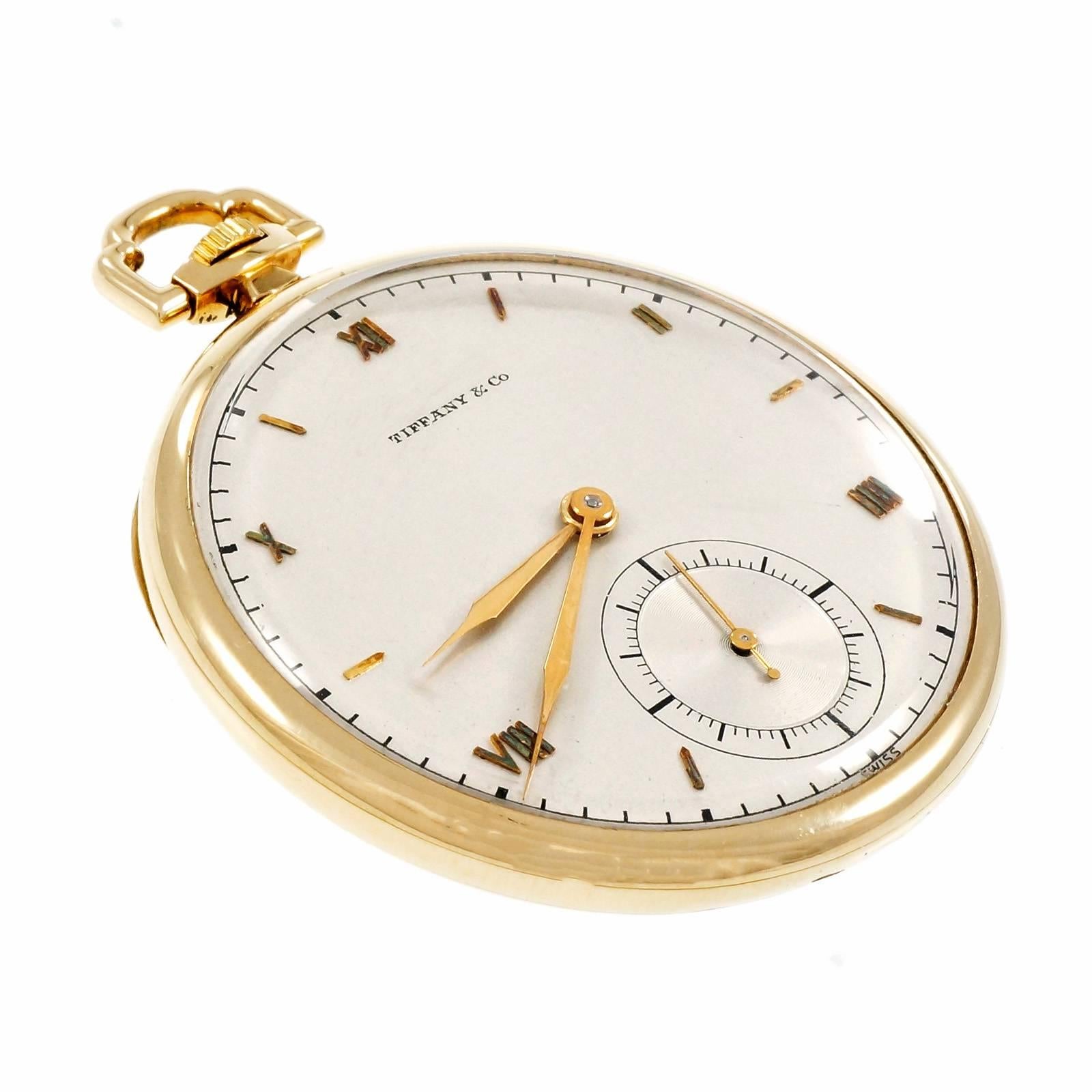 Tiffany & Co. Manual Wind yellow gold Open Face Pocket Watch In Good Condition In Stamford, CT