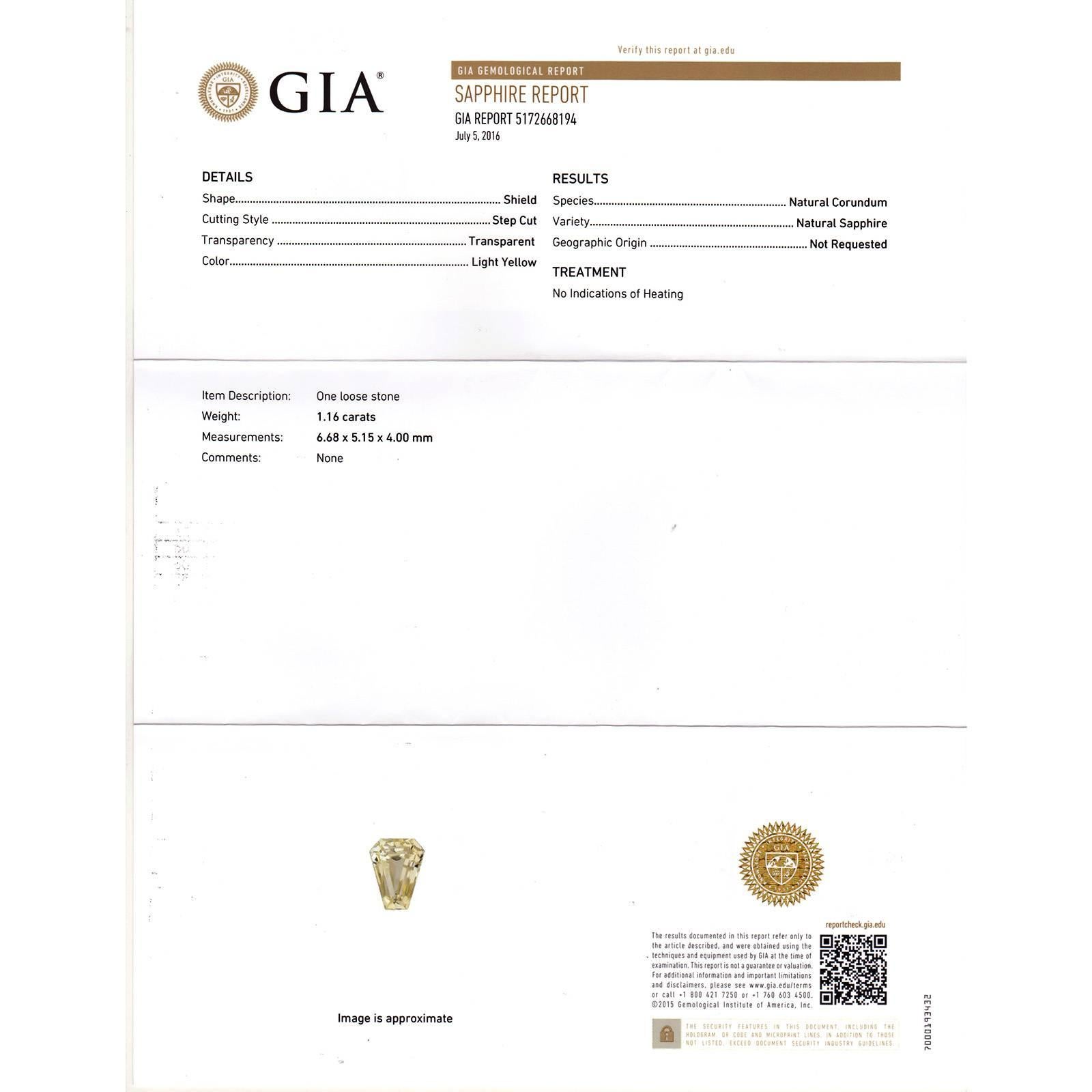 Bague de fiançailles à trois pierres en platine avec saphir jaune vert et jaune de 6,46 carats certifié GIA en vente 1