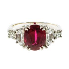 Peter Suchy Natural Oval Ruby Diamond Platinum Engagement Ring