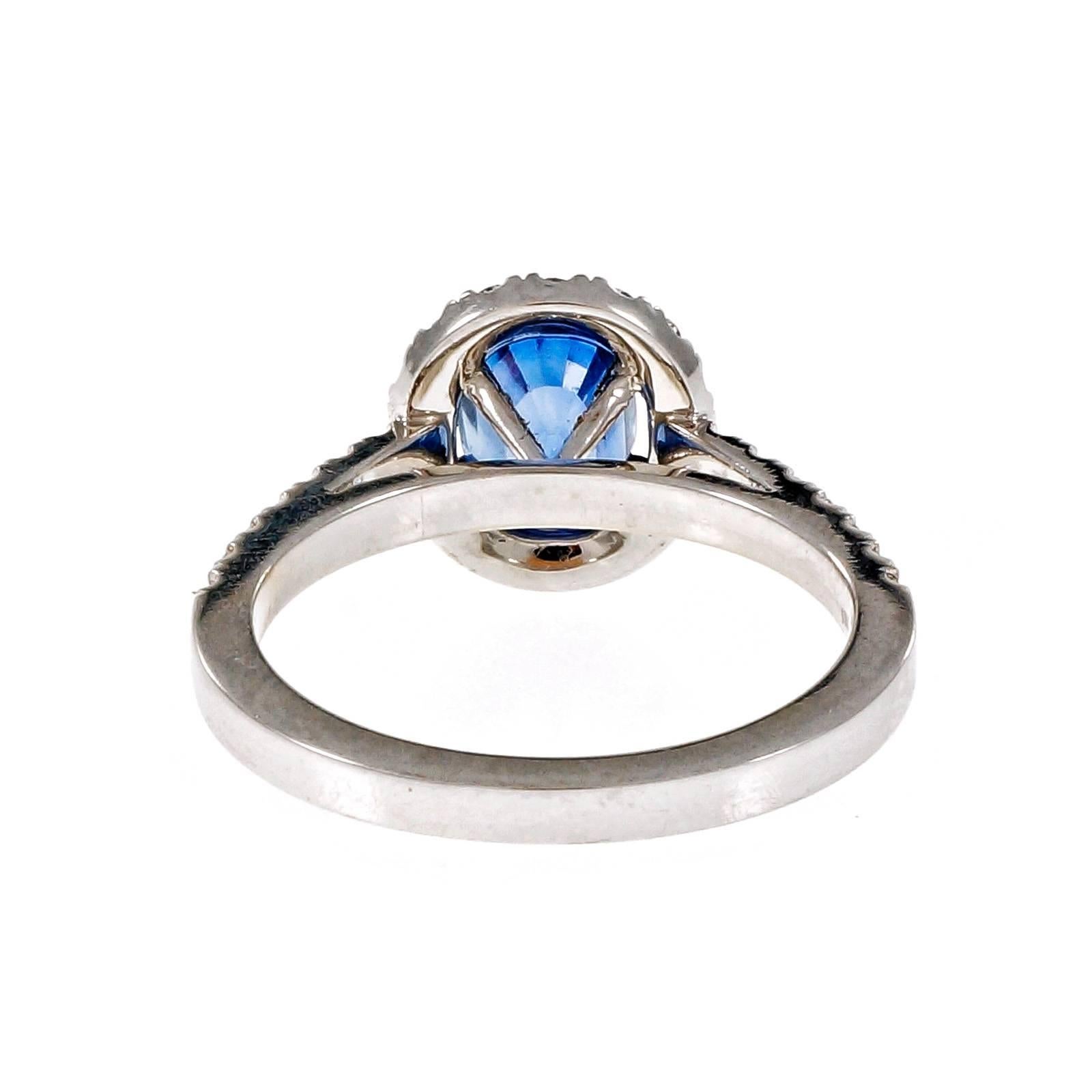 Oval Cut Peter Suchy 1.77 Carat Oval Sapphire Diamond Halo Gold Engagement Ring For Sale