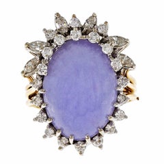 Retro GIA Certified Purple Lavender Jadeite Jade Diamond Gold Cocktail Ring